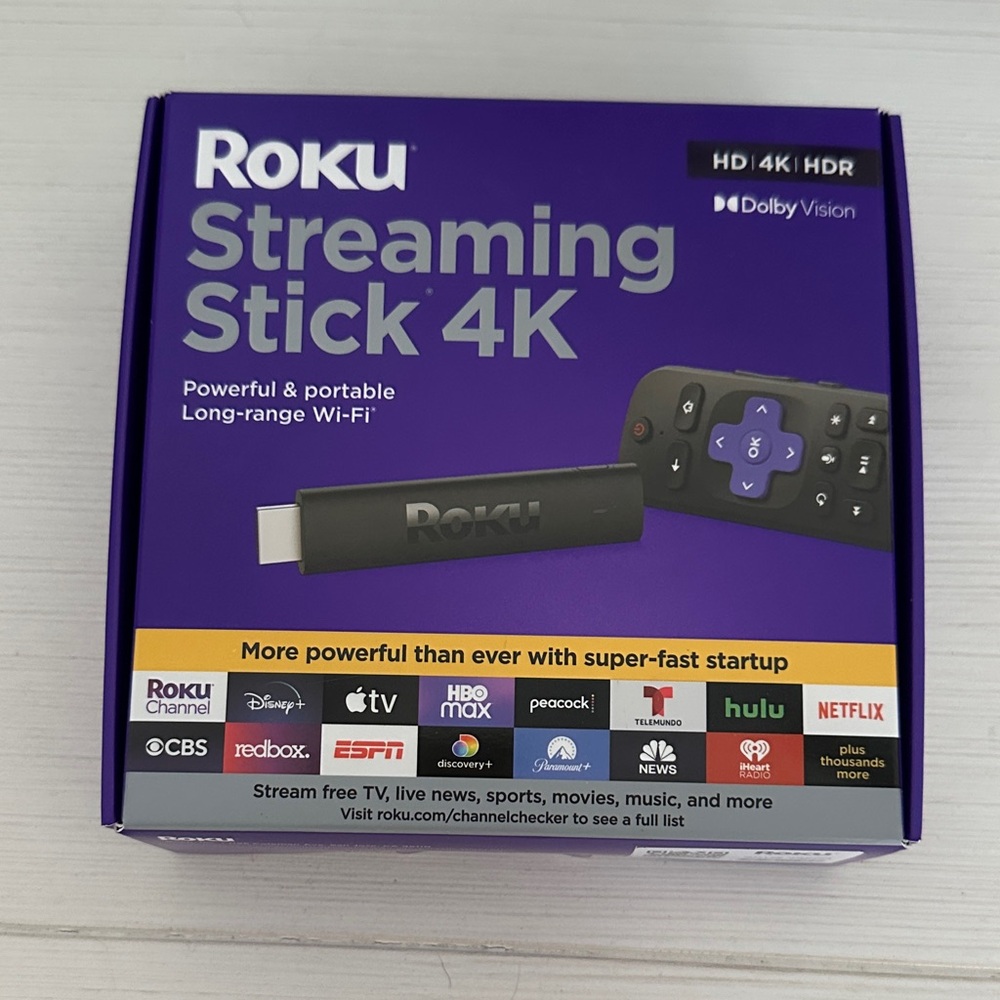 Roku Streaming Stick 4K — Purple and Black Packaging